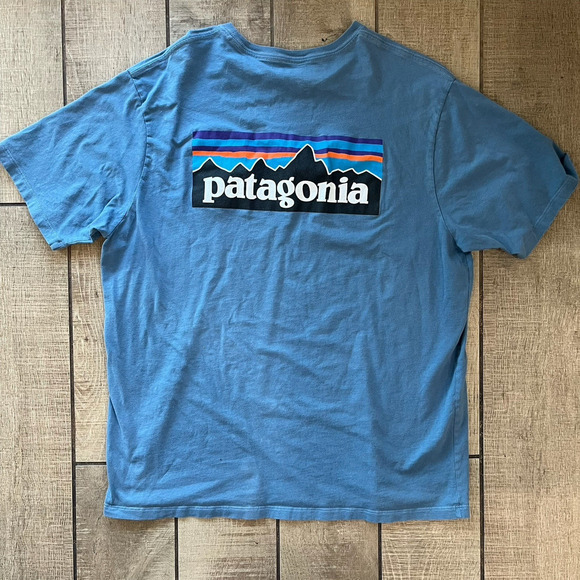 Patagonia Organic Cotton Logo T-Shirt Blue Size L Regular Fit Responsibili-Tee - Picture 2 of 4